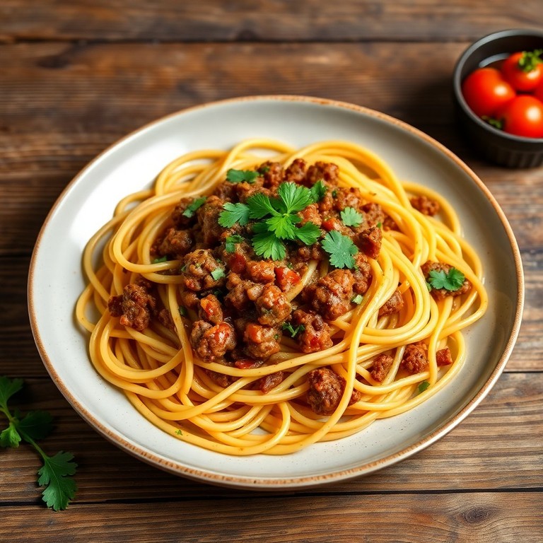 Спагетти с соевым соусом и мясным фаршем