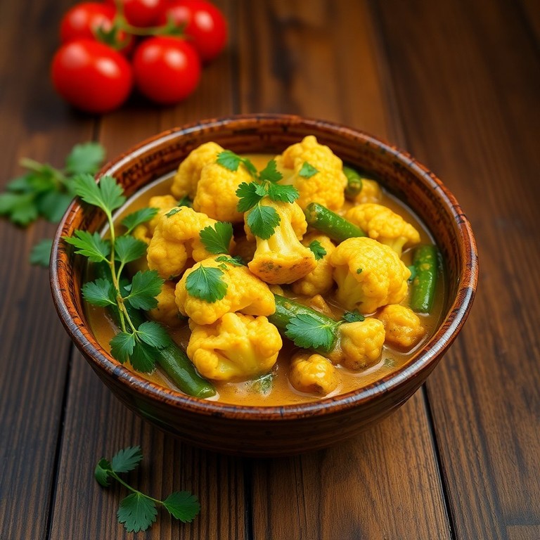 Romige Bloemkool en Sperziebonen Curry met Spinazie