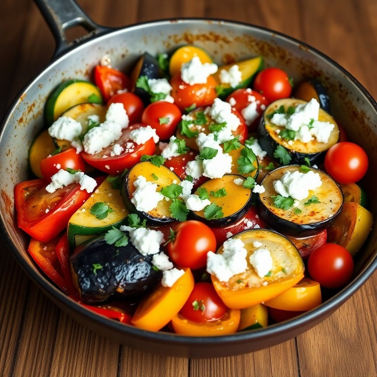 Mediterrane Gemüsepfanne mit Feta und frischen Kräutern