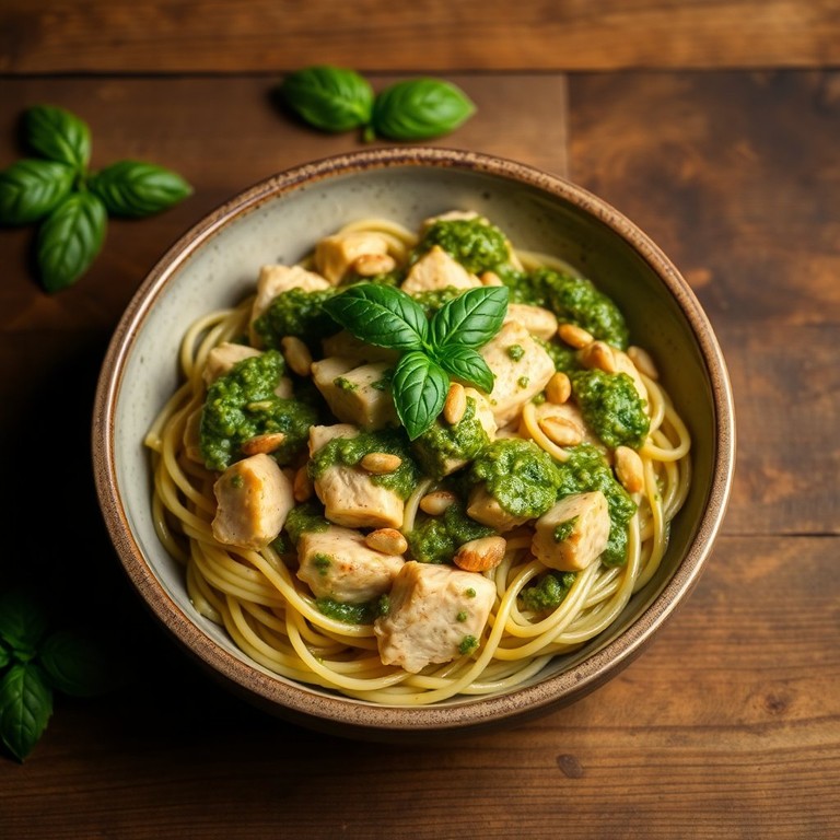 Pasta con Pollo y Salsa de Pesto