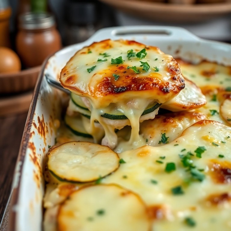 Kartoffel-Zucchini-Gratin mit Hähnchen