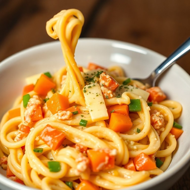 Cremige Käse-Pasta mit buntem Gemüse