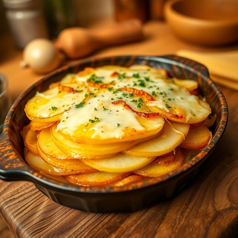 Herzhaftes Kartoffelgratin mit Sahne und Zwiebeln