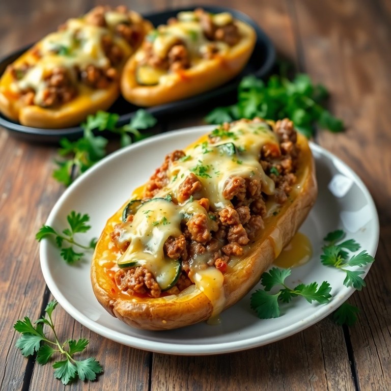 Запечённые картофельные лодочки с фаршем и кабачком (2)