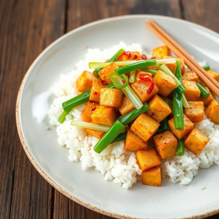 Savory Leek and Tofu Stir-Fry with Fluffy Rice