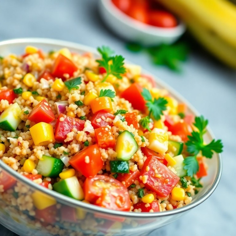 Ensalada Colorida de Quinoa con Verduras Frescas y Aderezo Ligero