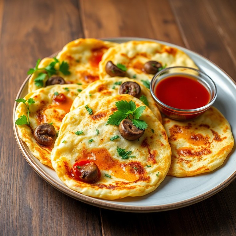 Яичные оладьи с грибами и помидорами (2)