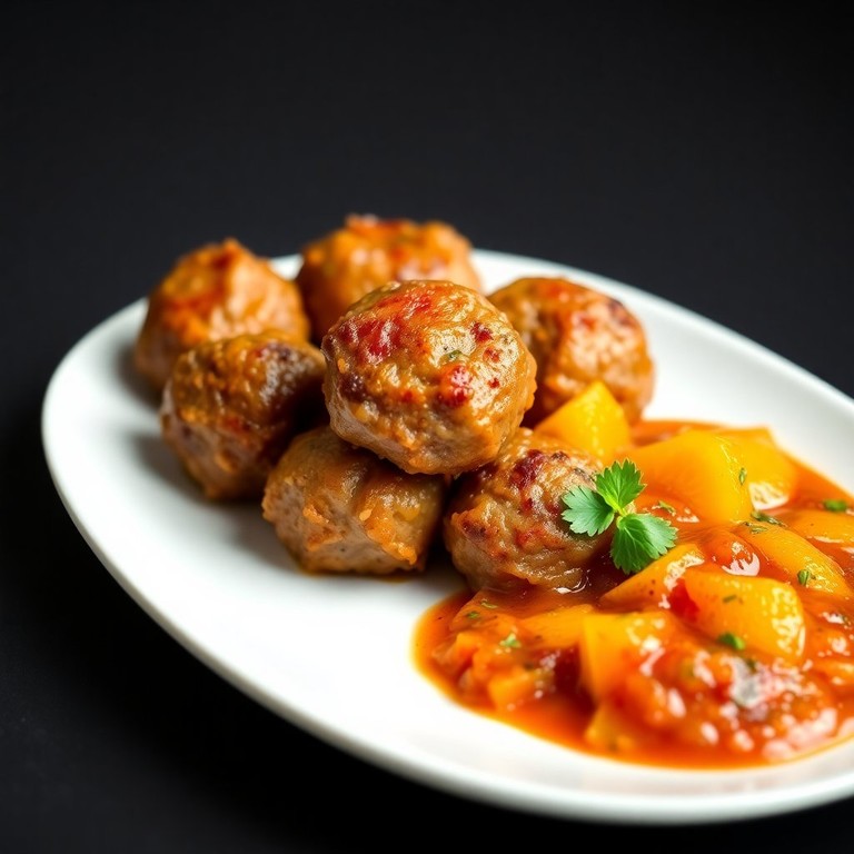 Zarte Entenhackbällchen mit fruchtigem Orangenchutney