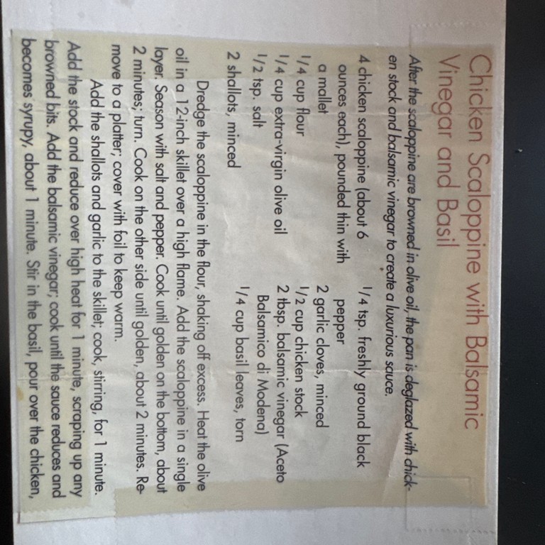 Chicken Scaloppine with Balsamic Vinegar and Basil