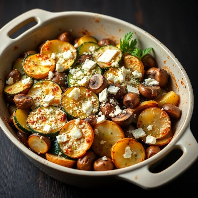 Gratin de Courgettes, Marrons, Champignons et Pommes de Terre avec Feta