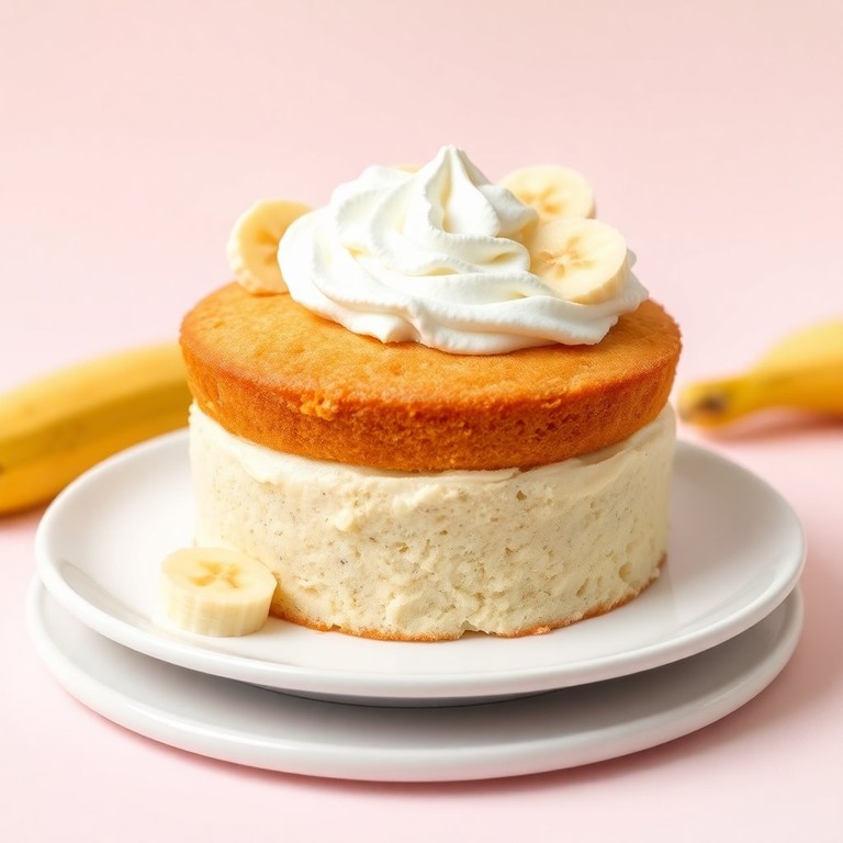 Pastel de Vainilla Esponjoso con Nata Montada y Plátano