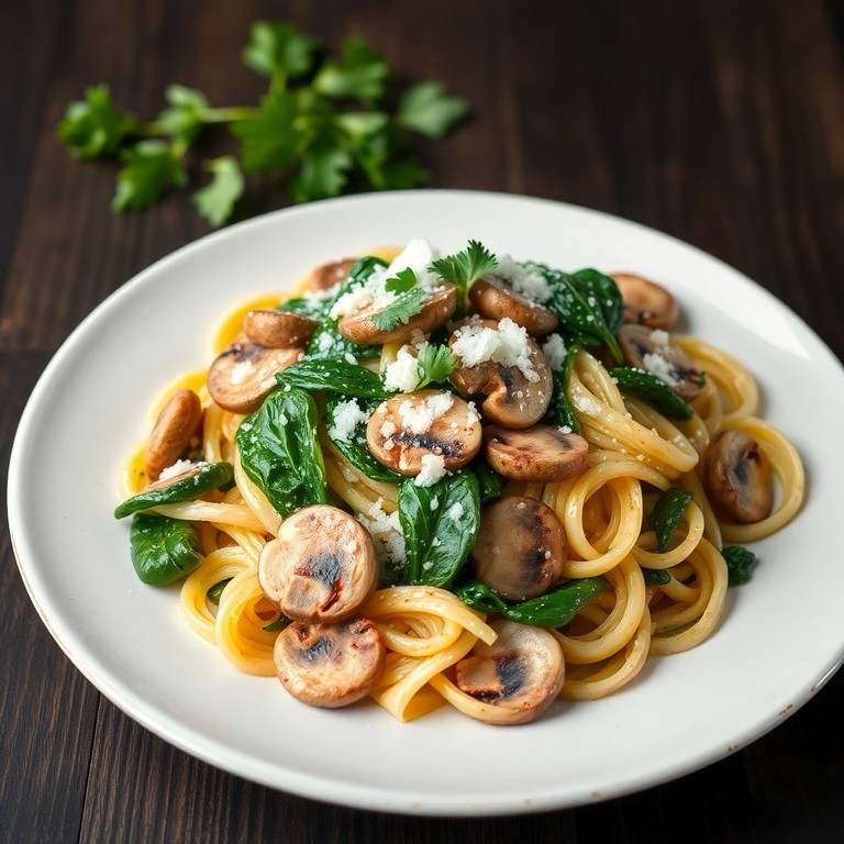 Pâtes Sautées aux Champignons de Paris et Épinards