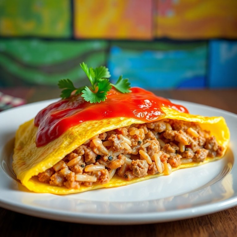 Omelete Recheada com Arroz e Carne