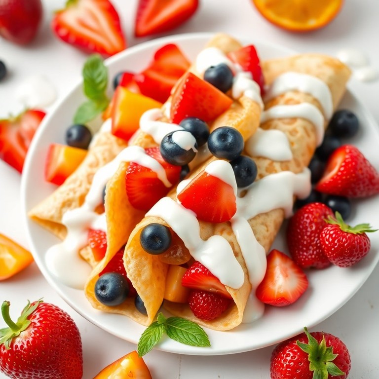 Crepas de Frutas Frescas con Salsa de Yogur