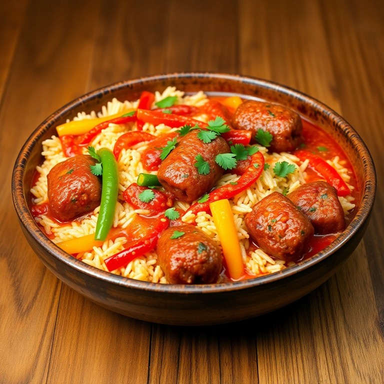 Riz aux Poivrons et Paupiettes de Viande à la Sauce Tomate