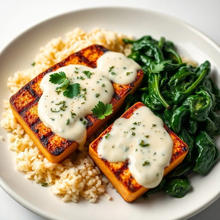 Steak de Tofu à la Crème d'Herbes et Épinards