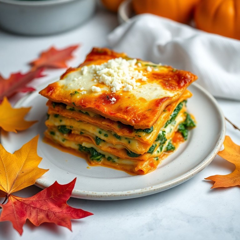 Cremige Kürbis-Lasagne mit Ricotta und Spinat