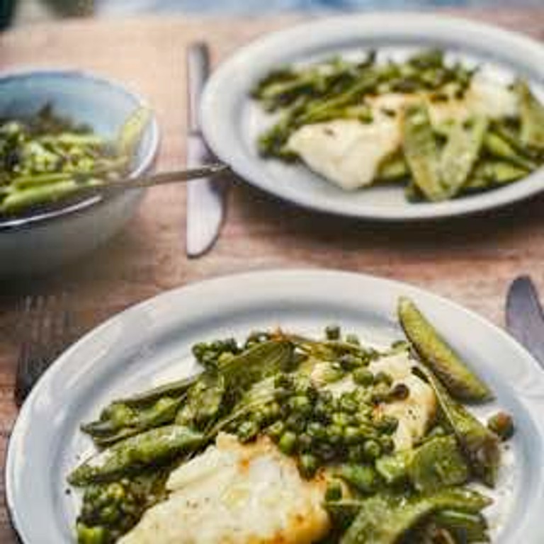 Cabillaud Aux Pois Mange-Tout Et Aux Haricots Secs