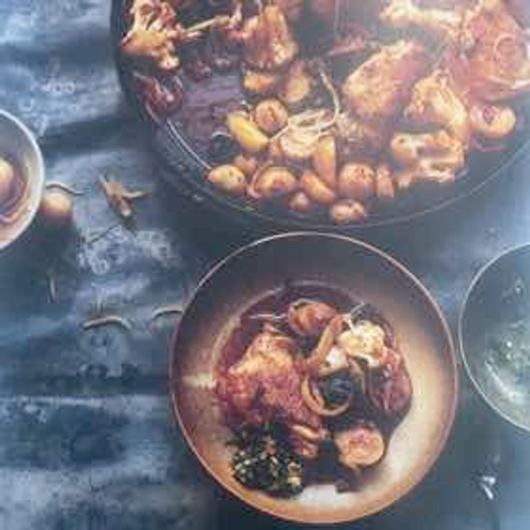 Chicken With Prunes, Potatoes, Cauliflower & Harissa