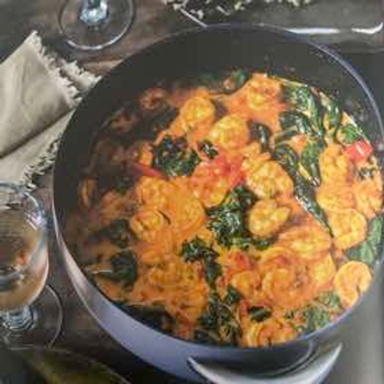 Grosses crevettes au ras-el-hanout et aux légumes