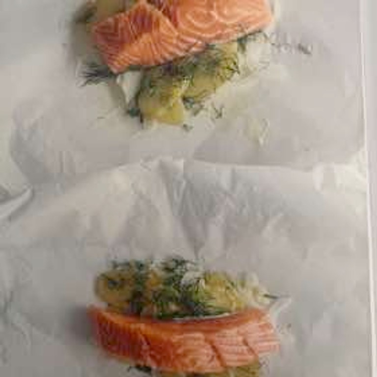 Salmon, Fennel & Potatoes En Papillote with Dill Butter