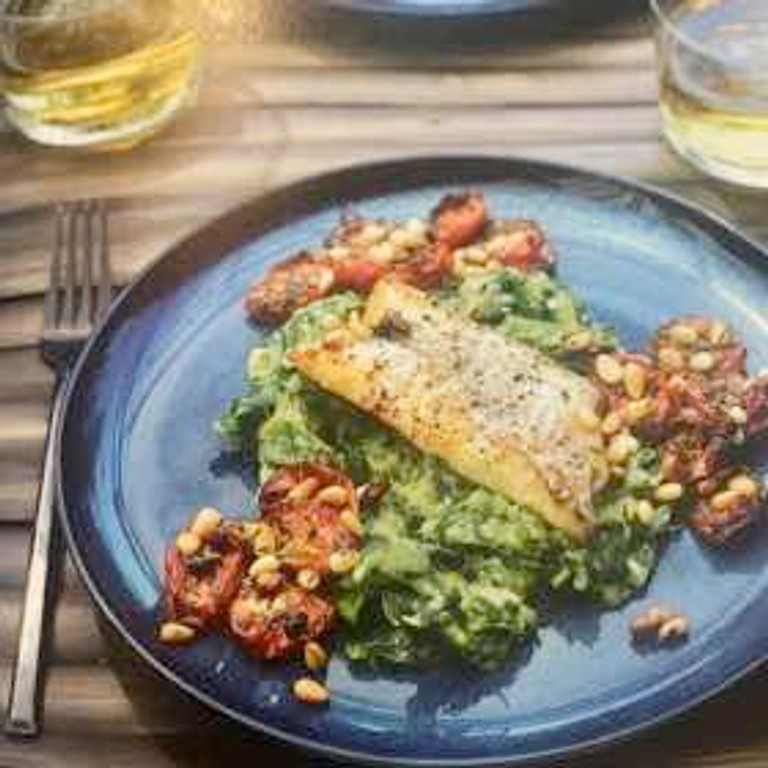 Saumon À La Purée De Courgettes Et Tomates Cuites