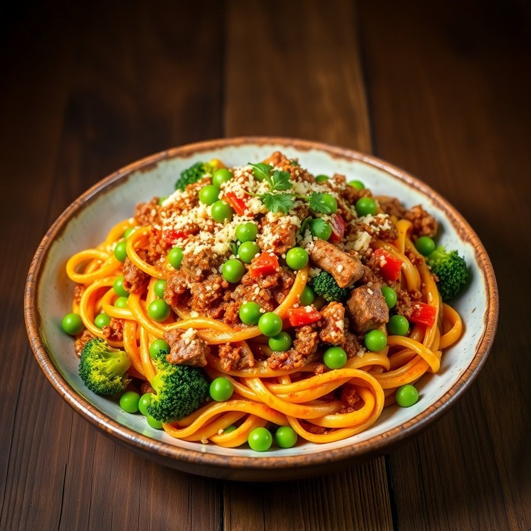Red Pesto Beef and Pea Pasta Toss