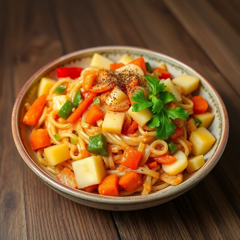 Macarrão à Moda da Casa com Cebolas e Pimentas de Cheiro