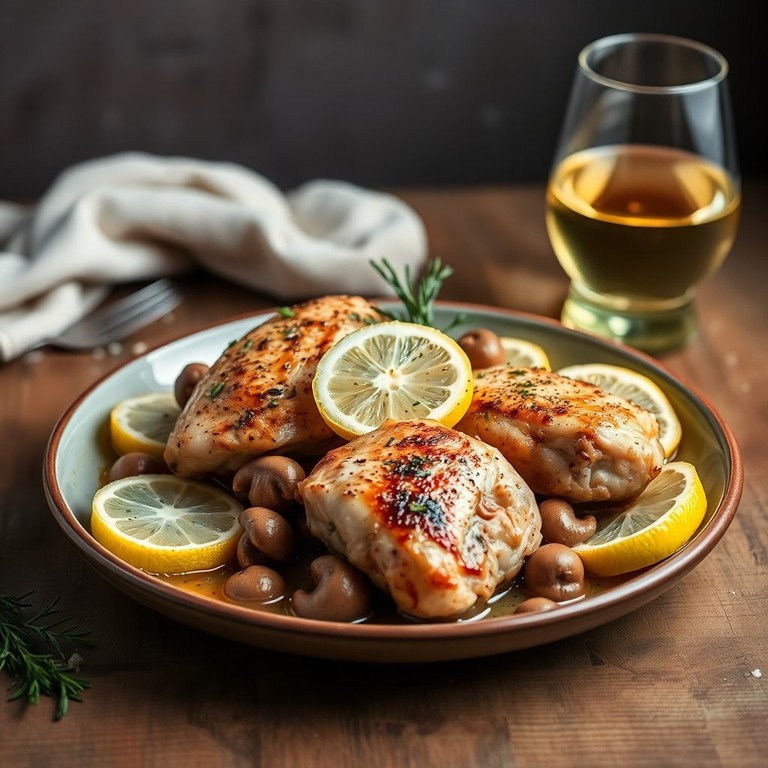 Pollo al Vino Blanco con Champiñones y Limón