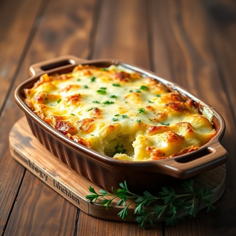 Kartoffel-Zucchini-Gratin mit Käseüberbackung