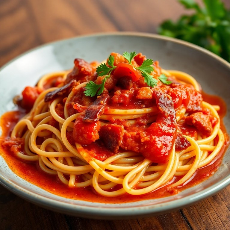 Cremige Speck-Spaghetti mit Tomatenmark