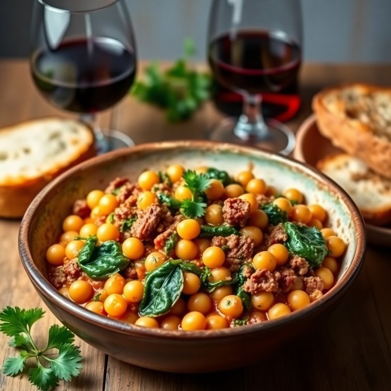 Garbanzos a la Española con Espinacas y Carne Picada