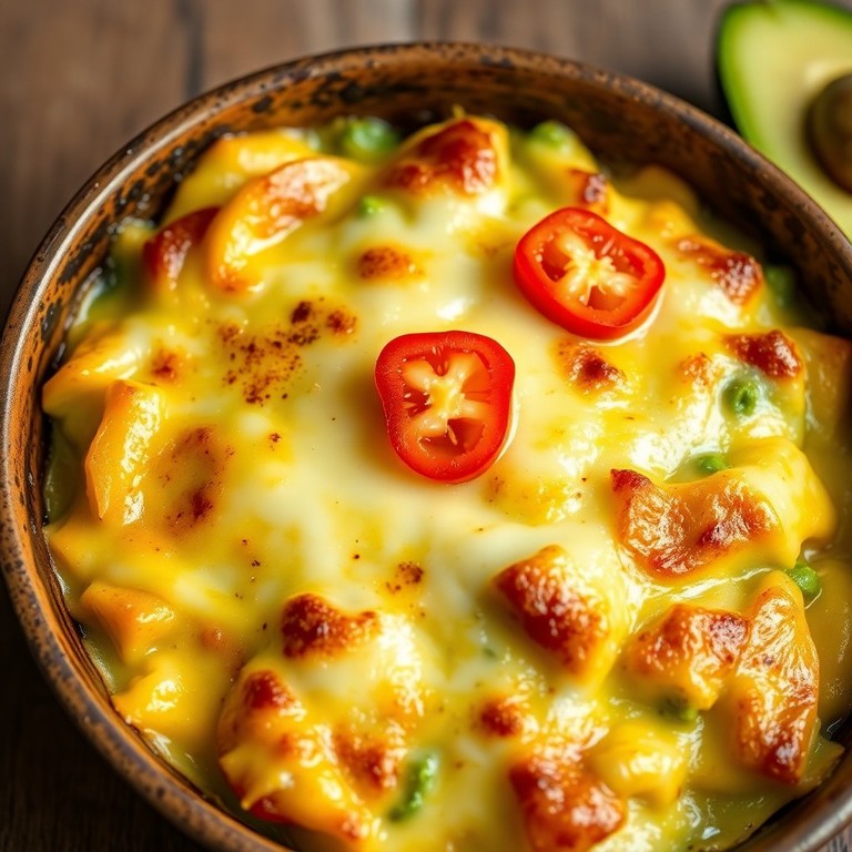 Cremiges Avocado-Kartoffel-Gratin mit Käse und Paprika