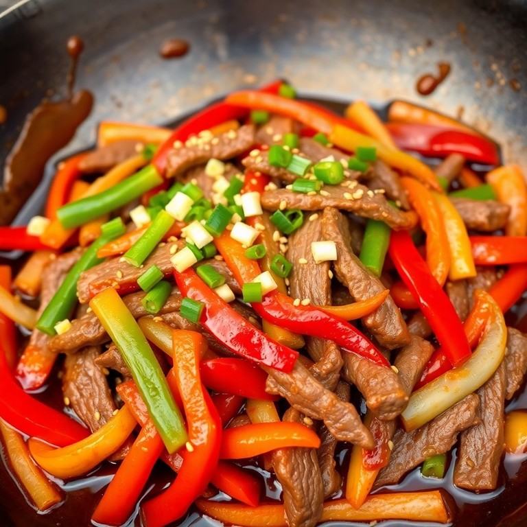 Scharfes Rindfleisch Gung Bao mit Zwiebel und Paprika