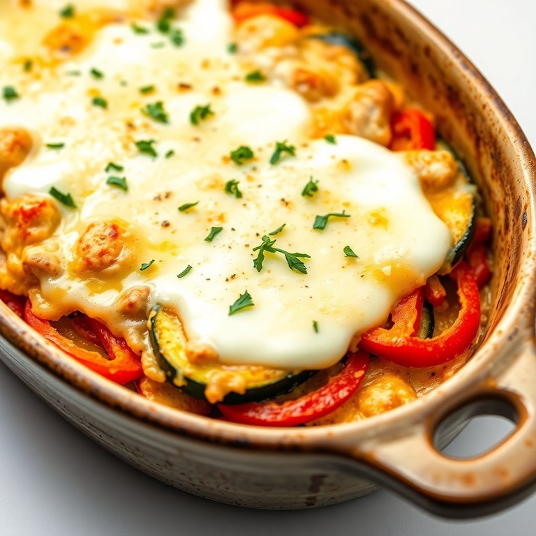 Paprika-Zucchini-Gratin mit cremiger Creme Fraiche