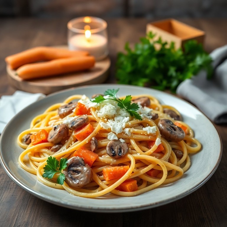 Tagliatelles aux Champignons et Carottes en Sauce Crème