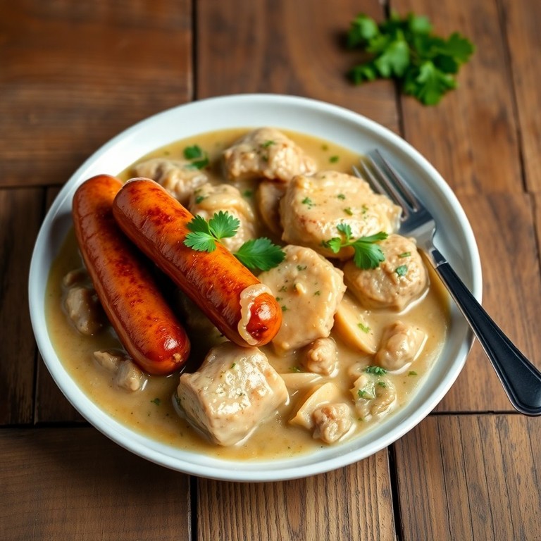 Salsicha e Frango ao Molho de Cebola Cremoso