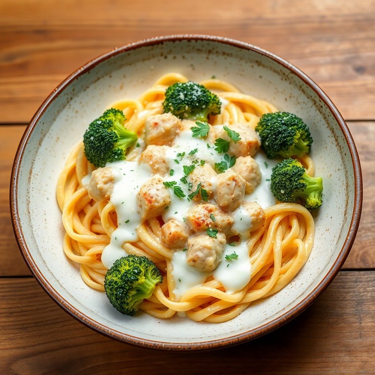 Pasta al Pollo con Salsa de Yogur y Brócoli
