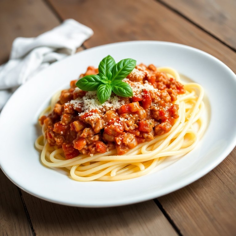 Паста с томатным соусом и куриным фаршем