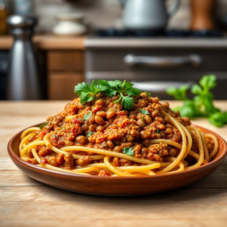 Linsen-Bolognese mit Vollkornpasta