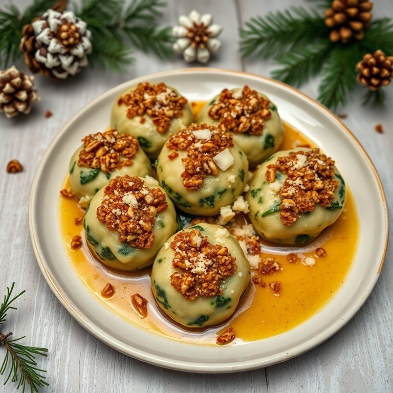 Herzhafte Spinatknödel mit Nusskruste