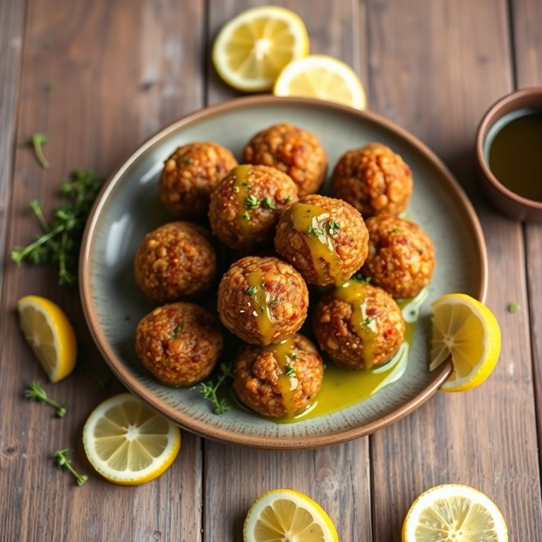 Boulettes d'Amarante aux Haricots Azuki avec Sauce au Thym et Citron