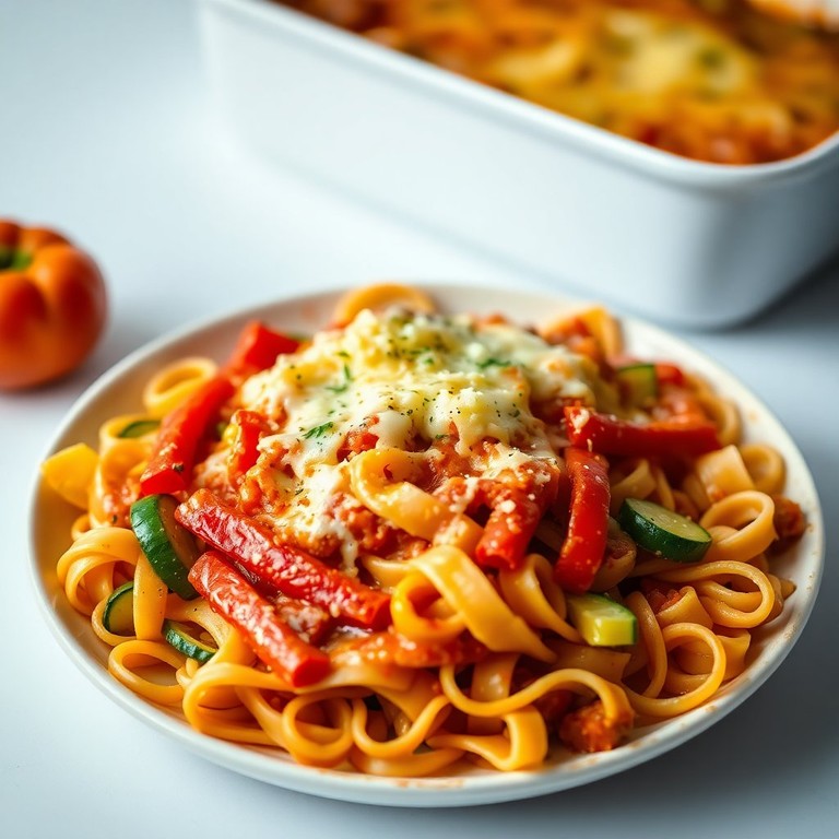 Käseüberbackene Tagliatelle mit Gemüse