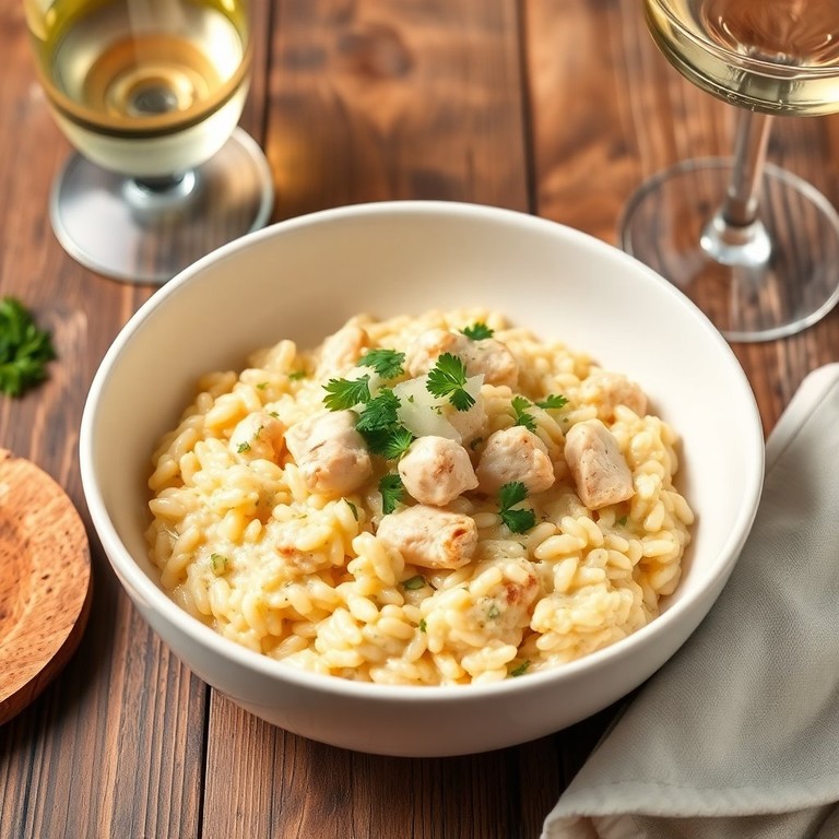 Risotto Crémeux au Poulet et Bouillon de Volaille