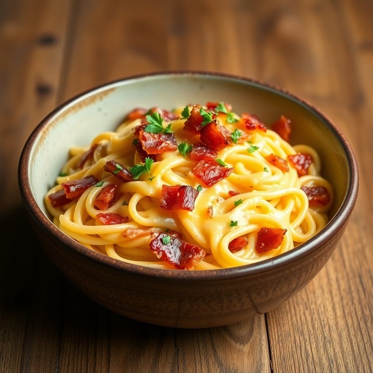 Cremige Bacon-Cheddar-Pasta mit Zwiebeln