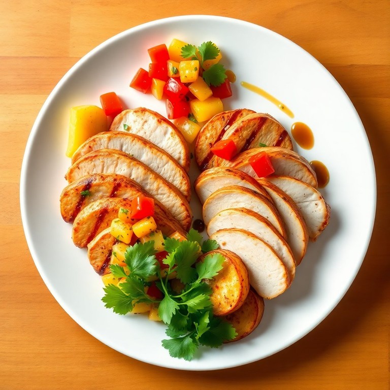 Asian-Inspired Ginger Banana and Bell Pepper Salsa with Grilled Chicken - Isolated Plating