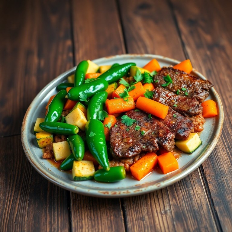 Bistec a la Poblana con Calabacitas y Zanahorias