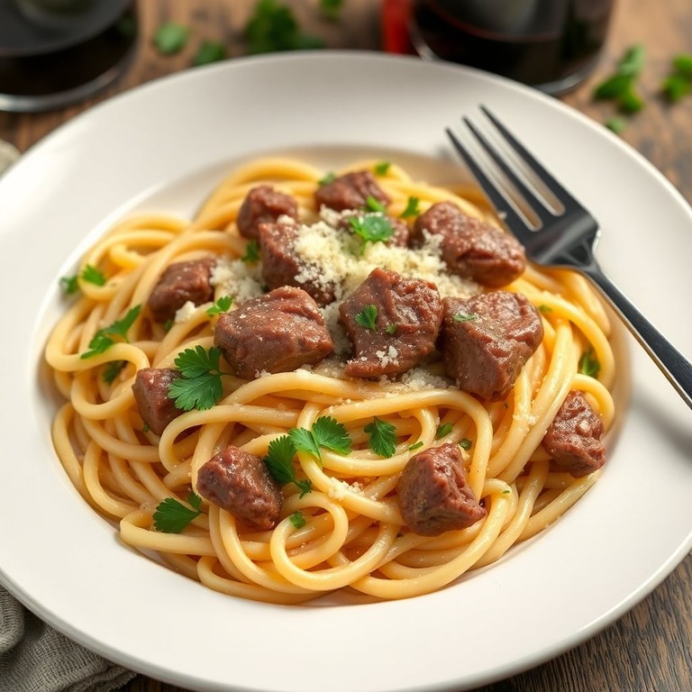 Pâtes au Rumsteak et Sauce Crémeuse