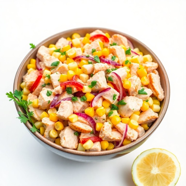 Салат с курицей, кукурузой и хрустящим луком