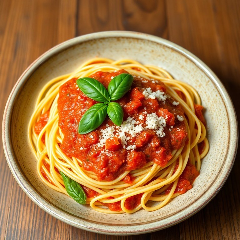 Macarrão com Molho de Tomate e Manjericão